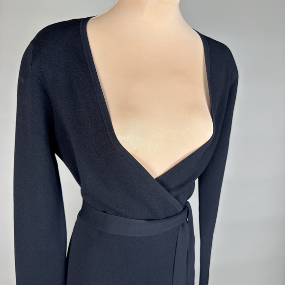 Diane Von Furstenberg Black Knit Wrap Dress Long Sleeve Belted Size P - Picture 2 of 9